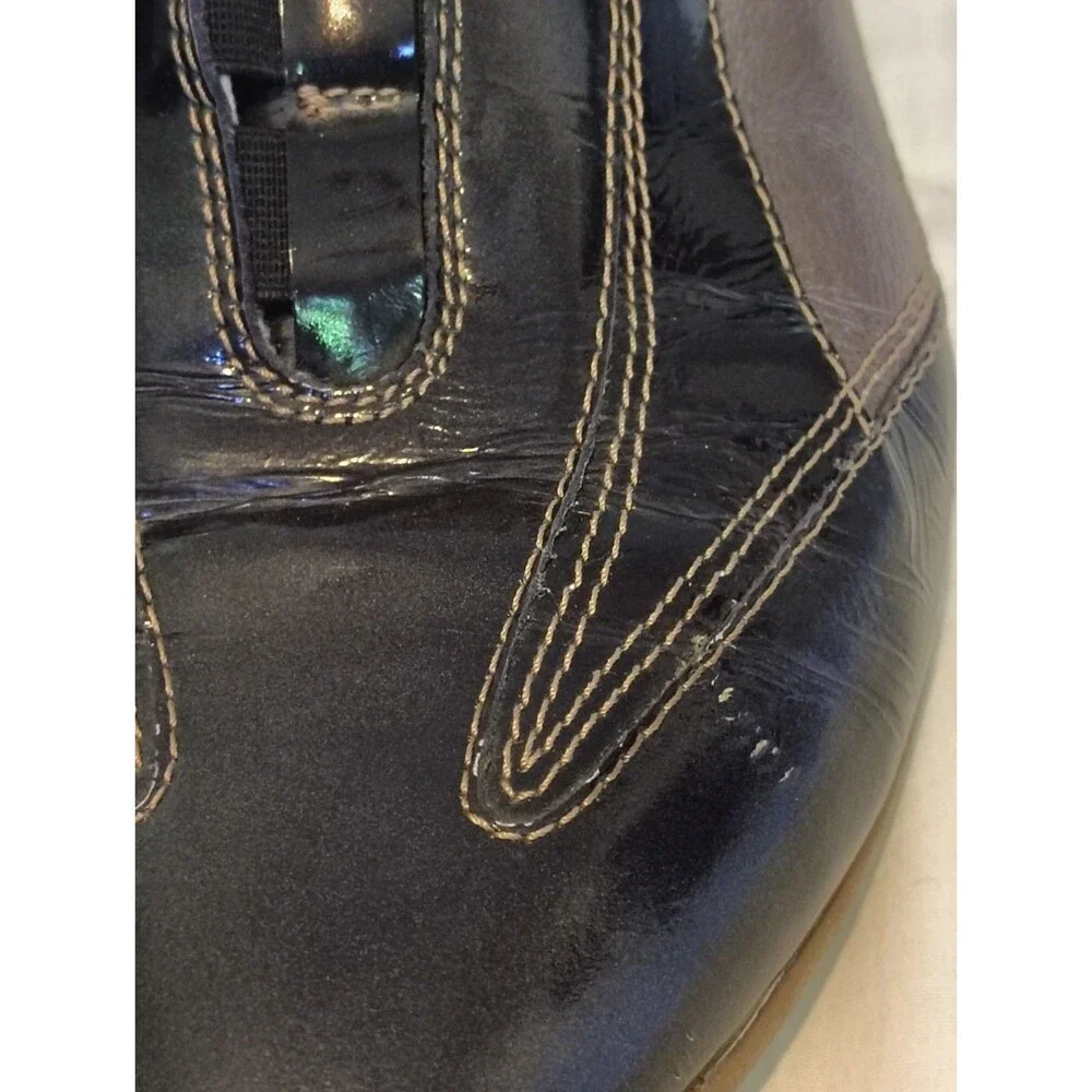 Micadel Black Patent & Metallic Leather Slip On Sneaker Loafer 6 Leather Spain